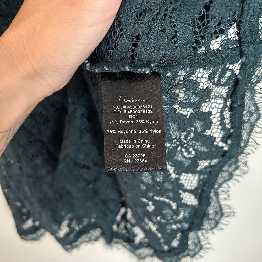 Babaton Forest Green/Blue Lace Peplum Blouse Size 2 - Picture 5 of 8